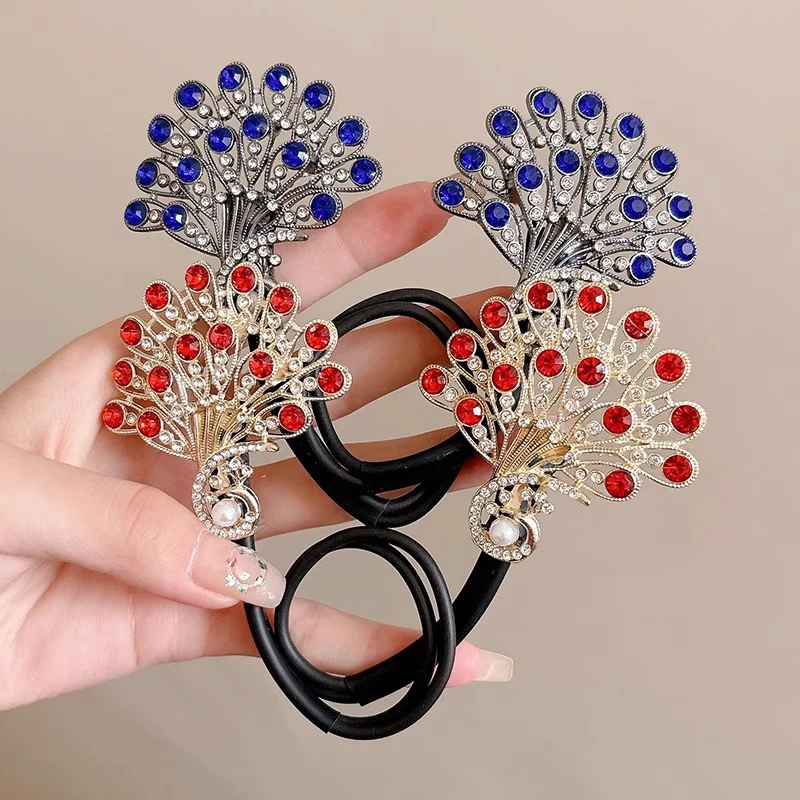 Fashion Pearl Peacock High-end Headbands Updo For Women Girls Party Meatball Head Hair Accessories