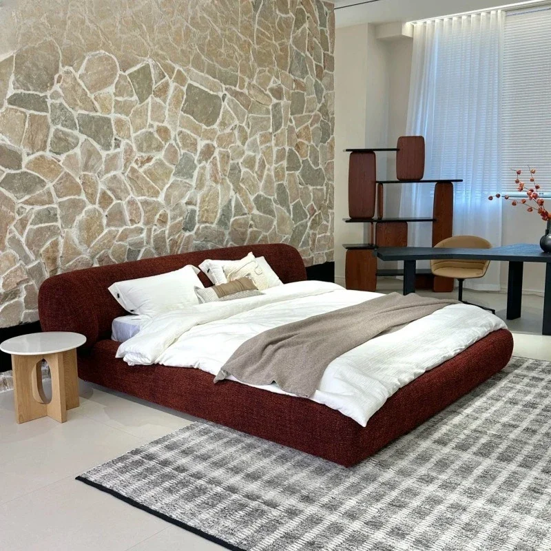 Designer chenille velvet double bed master bedroom wedding bed cream retro light luxury surrounded bed