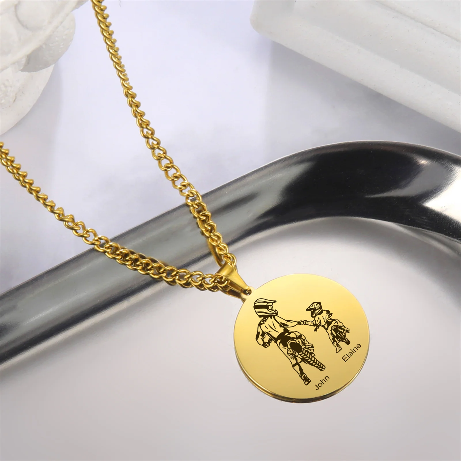 تخصيص اسم تاريخ دراجة نارية أبي الأسرة قلادة الفولاذ المقاوم للصدأ شخصية نحت اسم متسابق سباق هدية