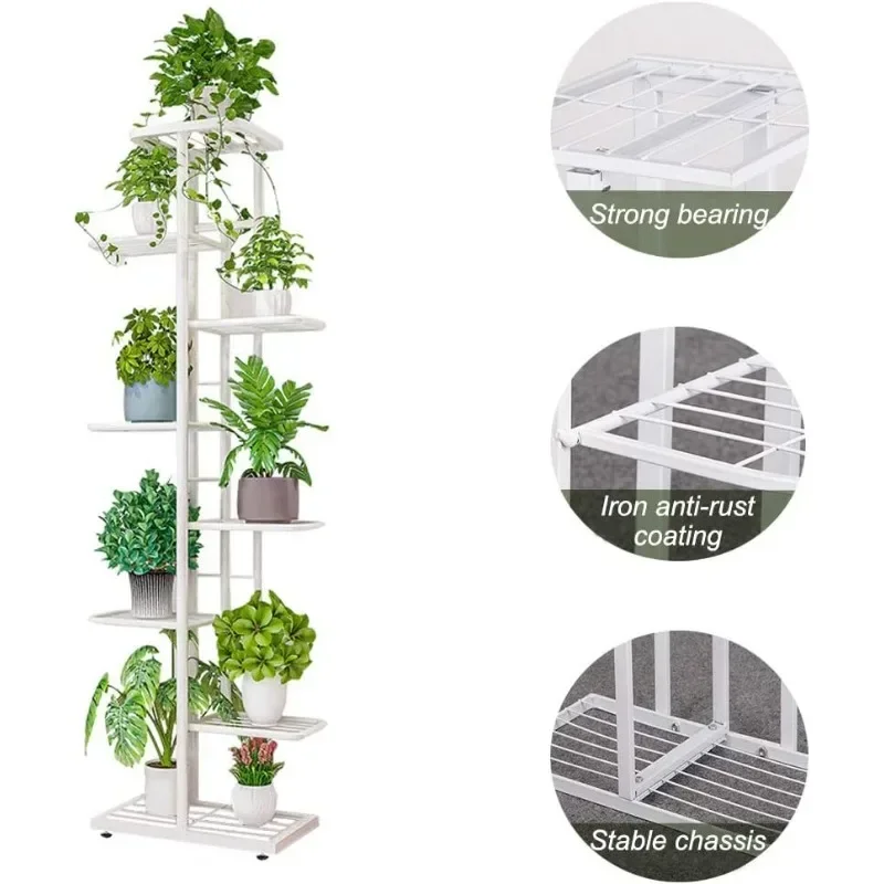 Metal 8 Tier Tall Plant Stand Multiple Flower Pot Holder Shelves Planter Shelf Display Rack Storage Organizer for Balcony Garden