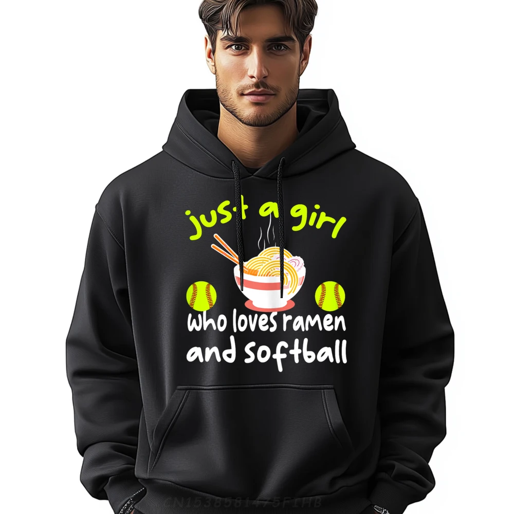 Apenas um que ama ramen e softball engraçado softball amor streetwear masculino estudante durável camisas masculinas hoodies