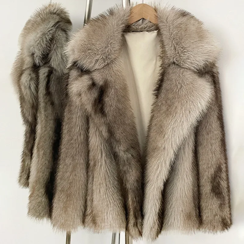 2026 Fashion Faux Fur Short Coat Women's Winter Fox Fur Overcoat Thicken Wide Lapel Jackets Streetwear Lady Stripe Furry Coats