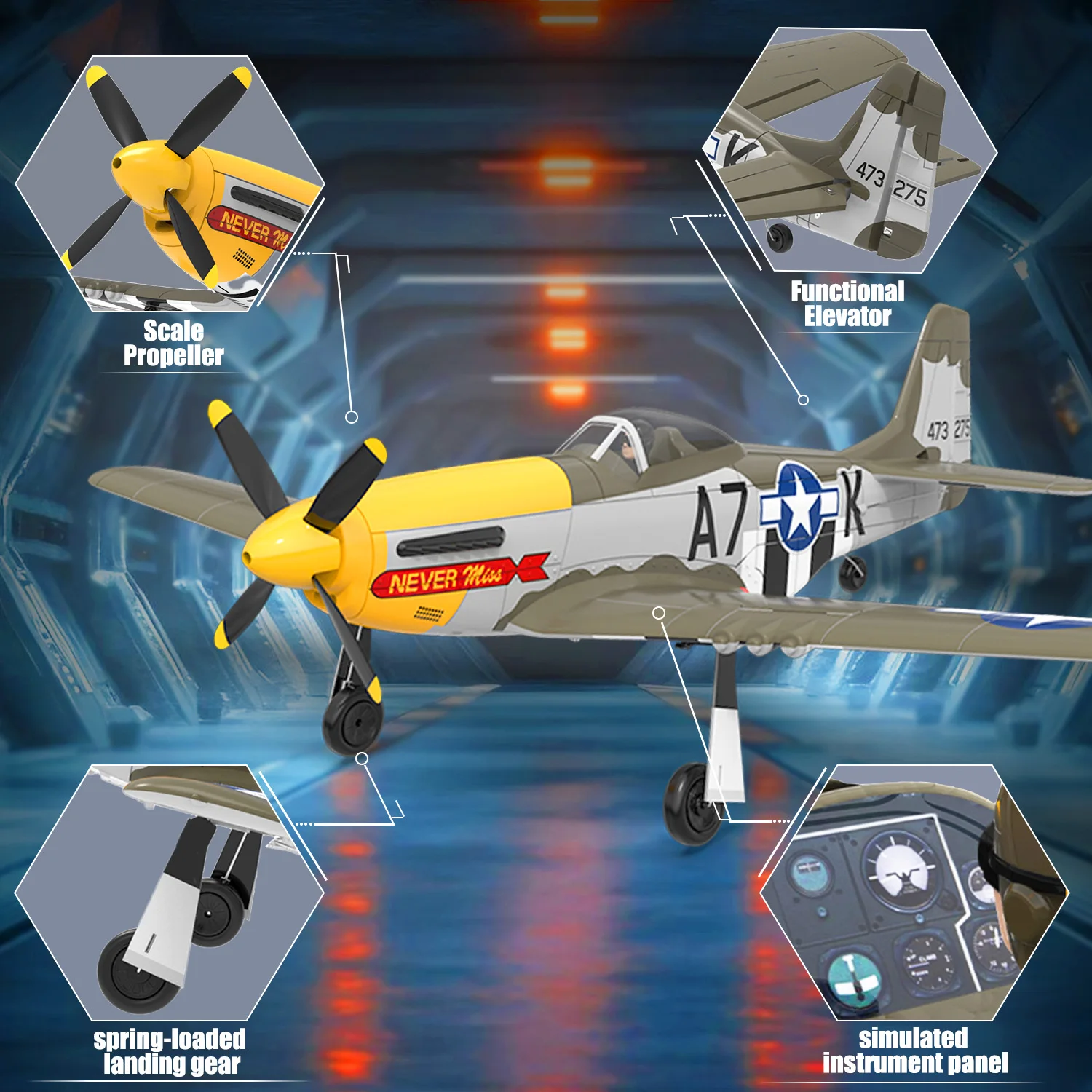 Volantex 500mm RC Plane,Brushless P-51 Mustang RTF RC plane,One-Key Aerobatic, Stable and Safe,Suitable for Outdoors and gifts