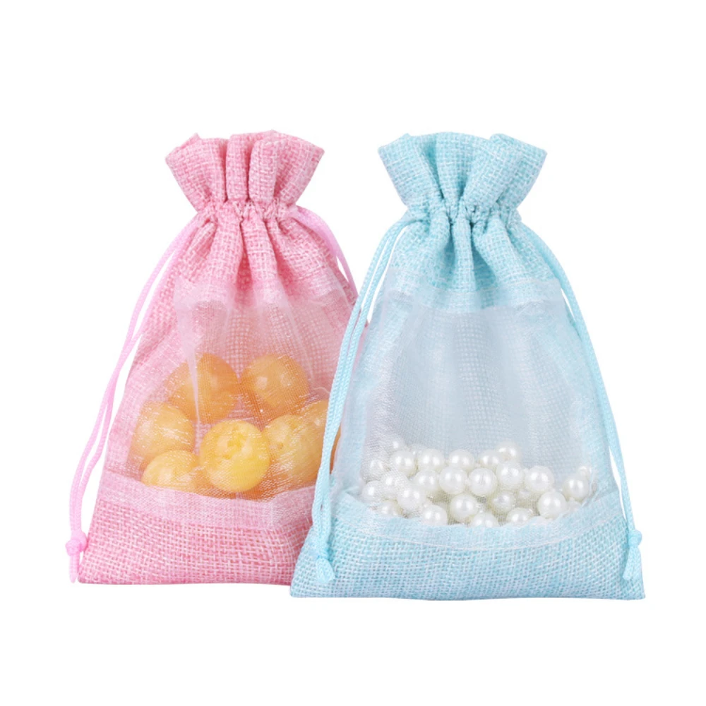 

100/50 шт./лот, подарочные сумки из мешковины премиум-класса на шнурке с прозрачным окном из органзы, рождественские свадебные сувениры, вечерние мешочки для ювелирных изделий