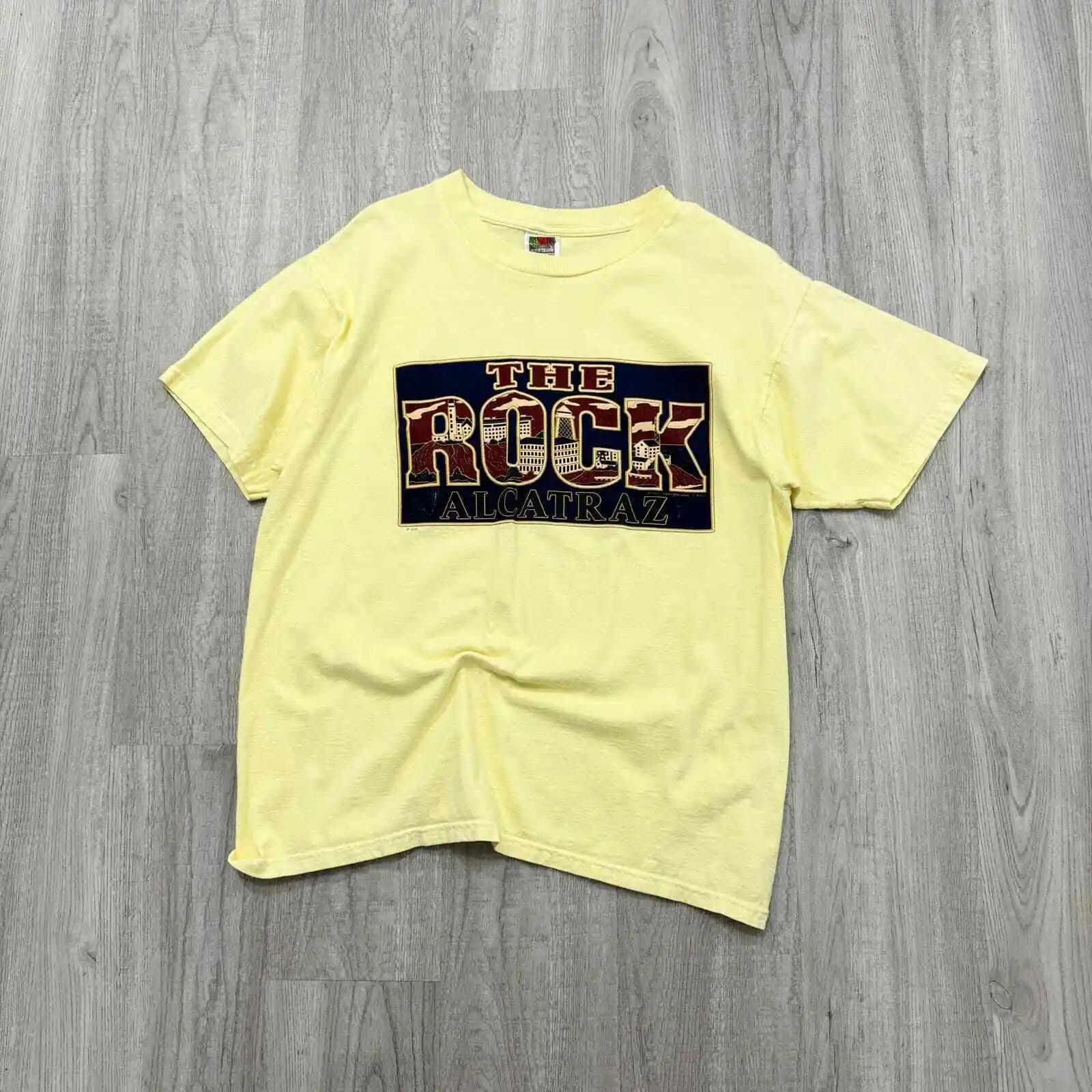 VINTAGE 90s Alcatraz The Rock Prison T Shirt Size Large L Mens Yellow 1990s