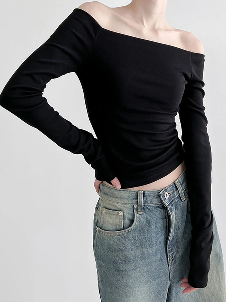 

Women Trendy Slim Shirt Long Sleeve Solid Color Backless Sexy T-Shirt Casual Cut Out Crop Tops for Females