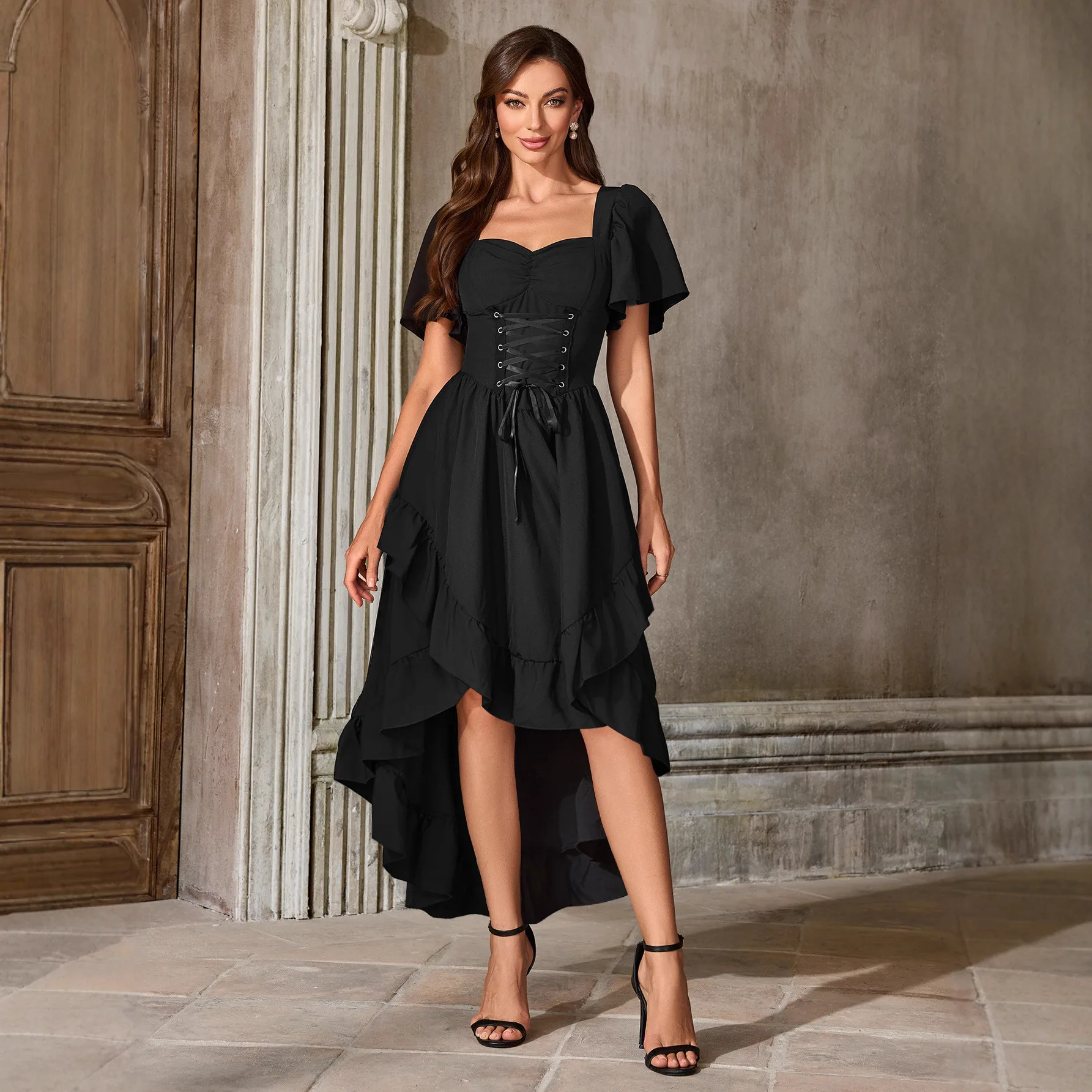 

Платье-миди для Хэллоуина, приталенное, в средневековом стиле, для косплея, в стиле Ренессанс