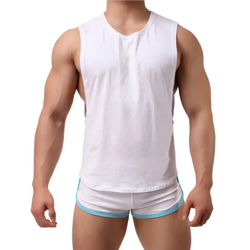 Mens Undershirts Cotton Summer Sport Vest Loose Sleeveless T-shirt Fitness Tops Casual Sweat Shorts Underwear Or Men Clothes Set