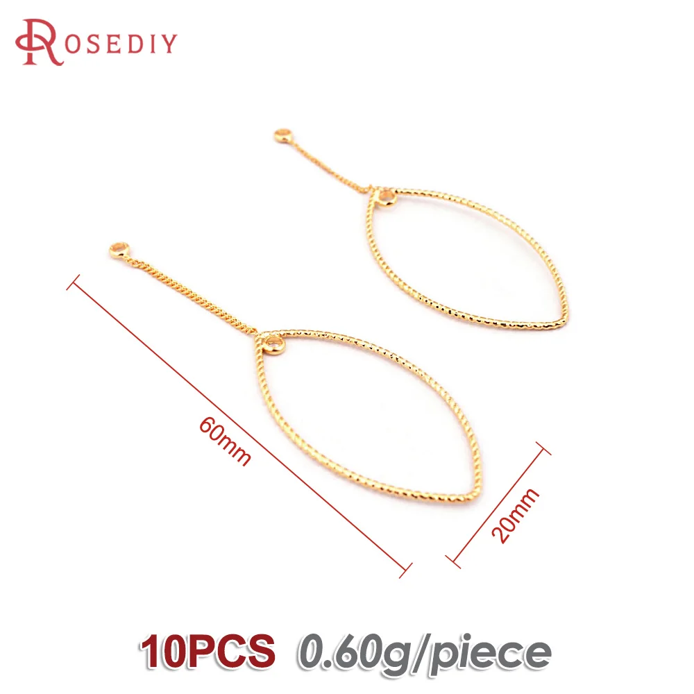 10PCS 18K Gold Color Brass Twisted Wire with Chain Rhombus Charms Pendants Diy Jewelry Making Earrings Accessories for Women