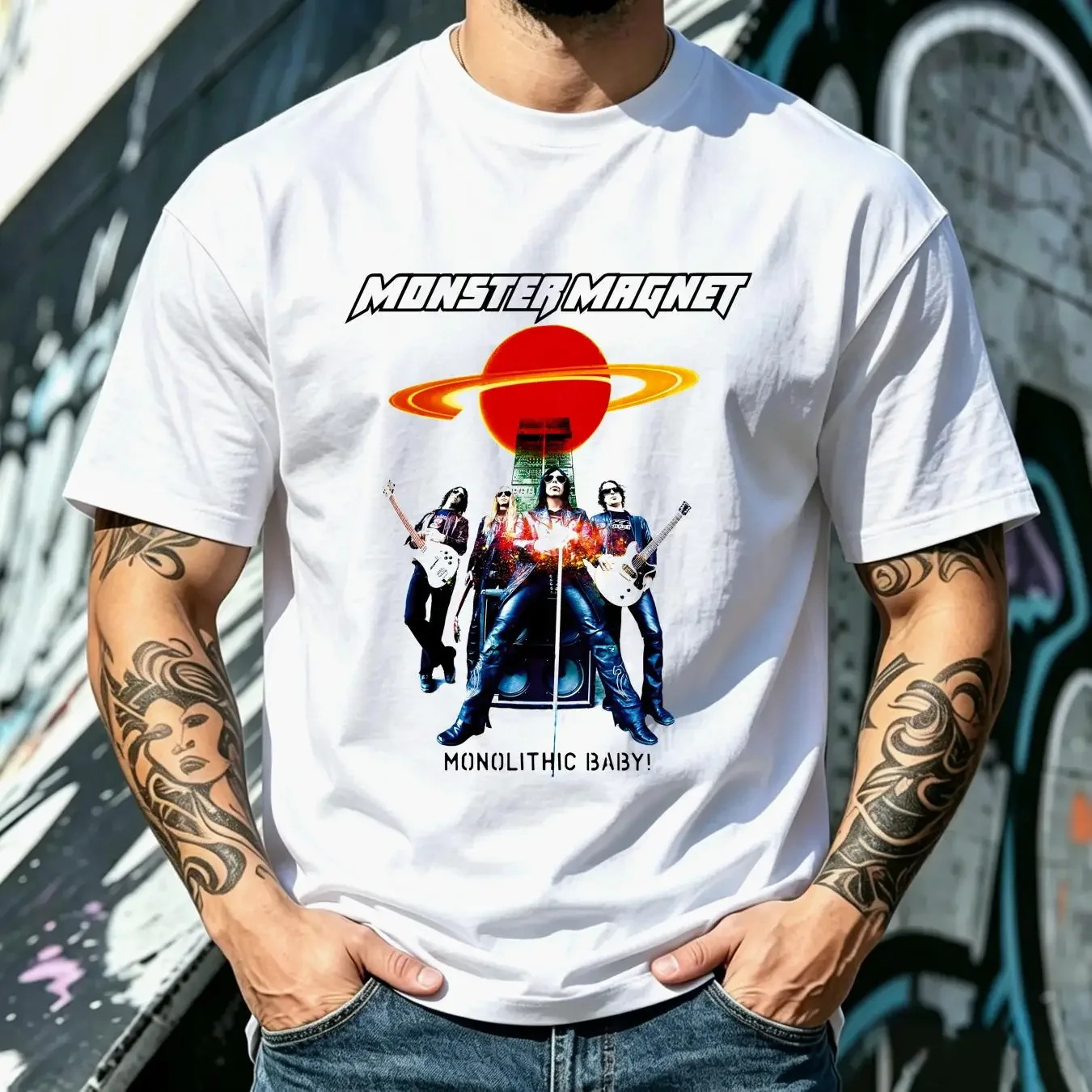 washed T Shirt Monster Magnet American Rock Band Monolithic Baby S 2XL long or short sleeves vintage Washed Comfortable
