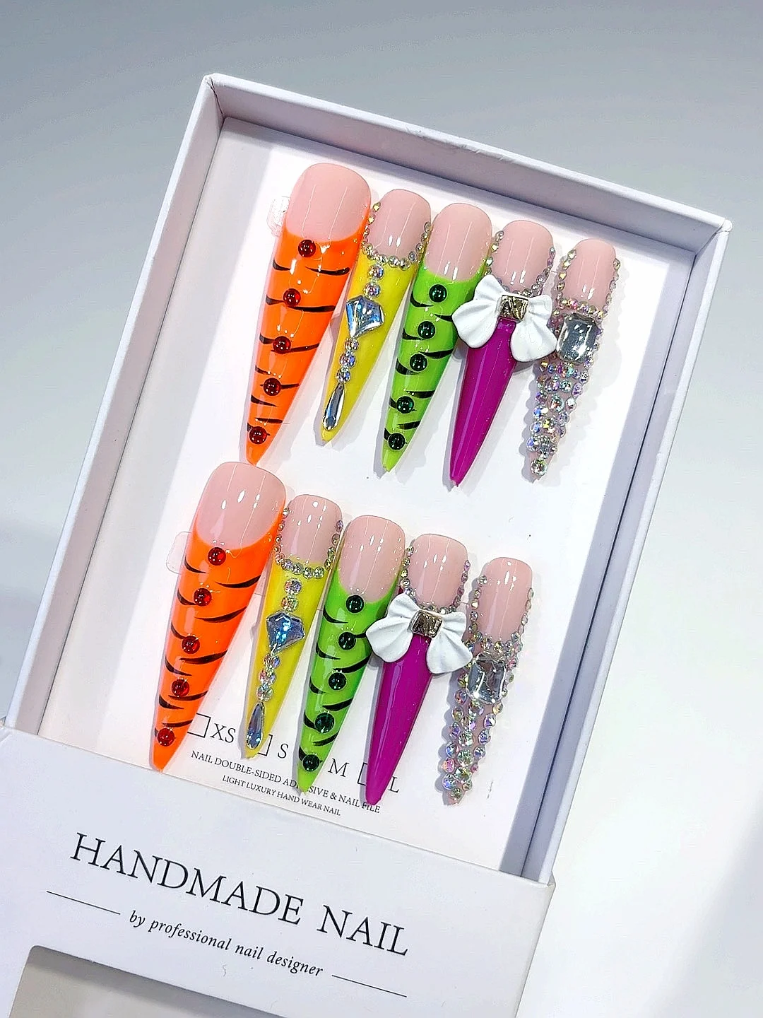 5cm Multi-Color French Butterfly Rhinestone Long Pointed Fashion Nail Art (M039)