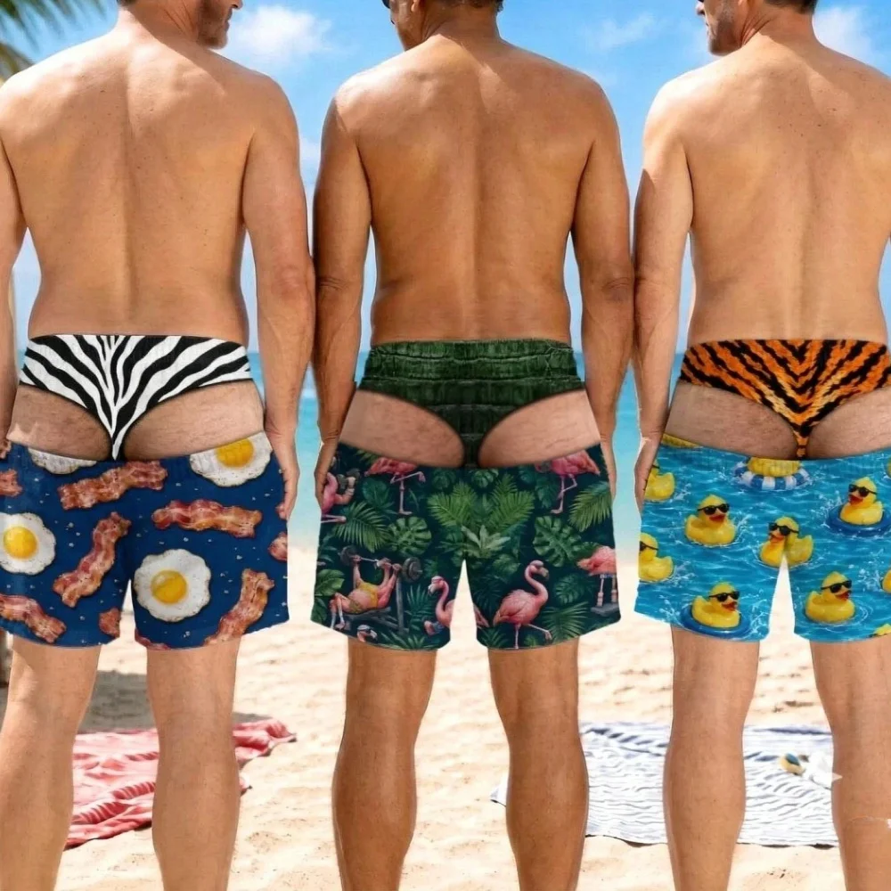 Personalized Funny Swim Trunks Fashion Beach Shorts Bathing Suit Funny Birthday Gift Summer Trunks Fake Underwear Beach Shorts