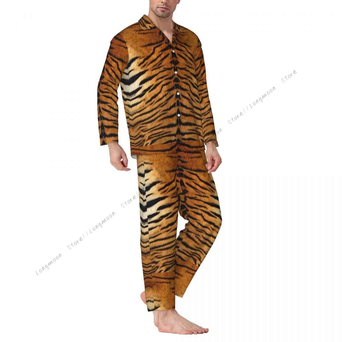 Men Pajama Sets Tiger Fur Sketch Color Picture Sleepwear For Man Shirt Long Sleeve Male Soft Home Loungewear