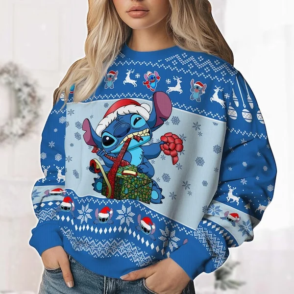 Christmas Disney Lilo and Stitch Ugly Sweater Ohana Christmas Sweater Mens Womens 3D Universal Sweater Couple Pullover 2025