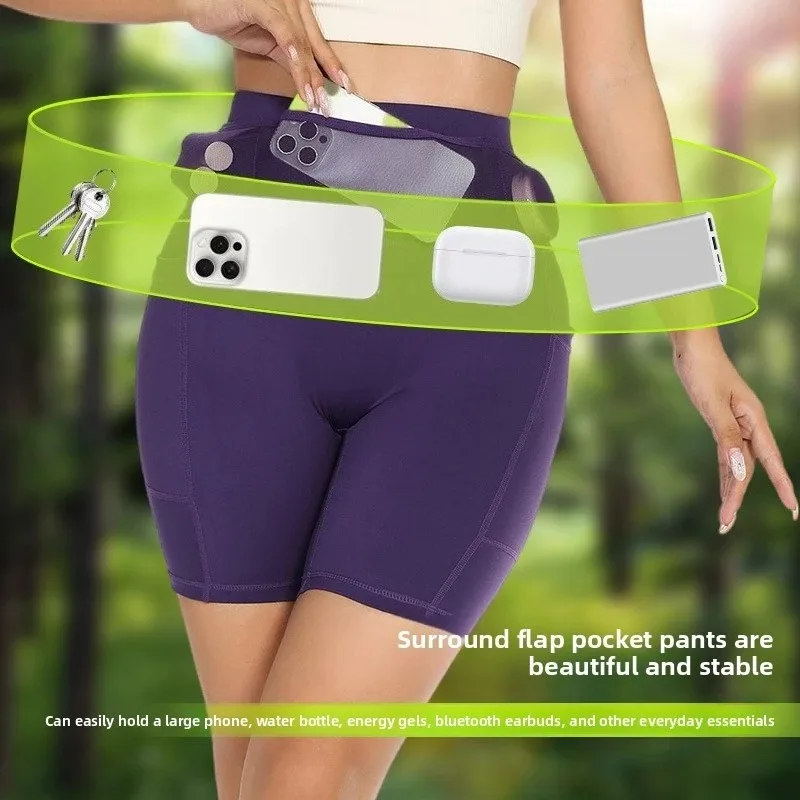 

Унисекс-шорты для бега с быстросохнущей тканью и карманом на поясе, компрессионные штаны для марафона, велоспорта и фитнеса