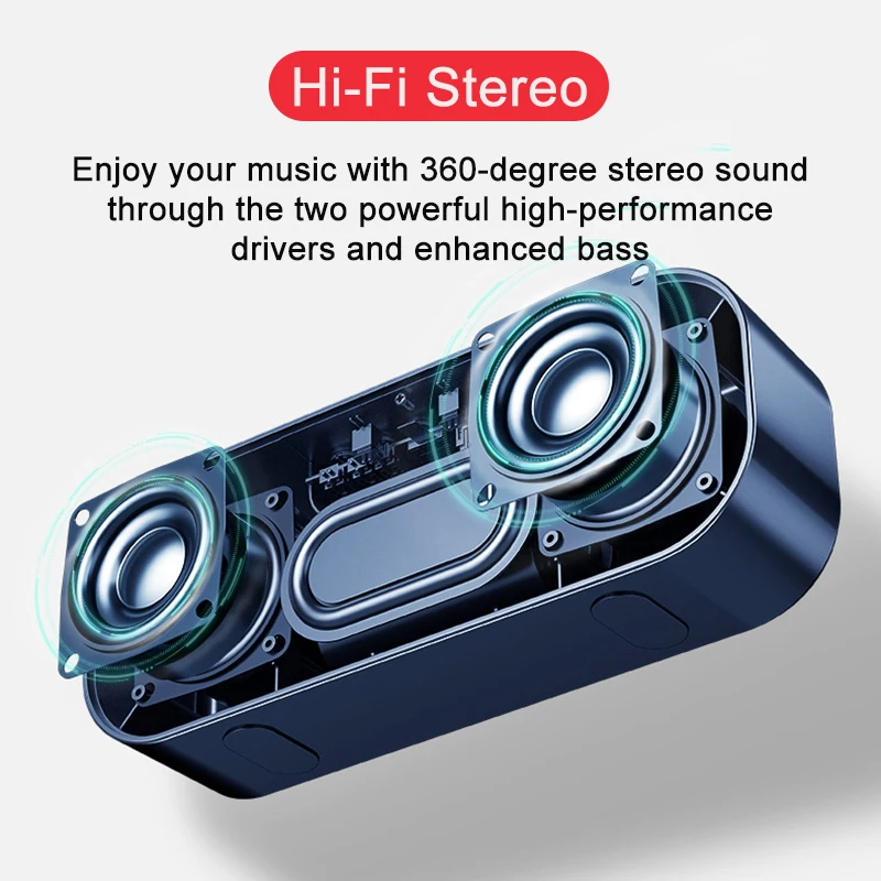 Portable HIFI Bluetooth Speaker Wireless Alarm Clock USB Sound Box Waterproof Outdoor Subwoofer 3D Stereo Sound Music Center