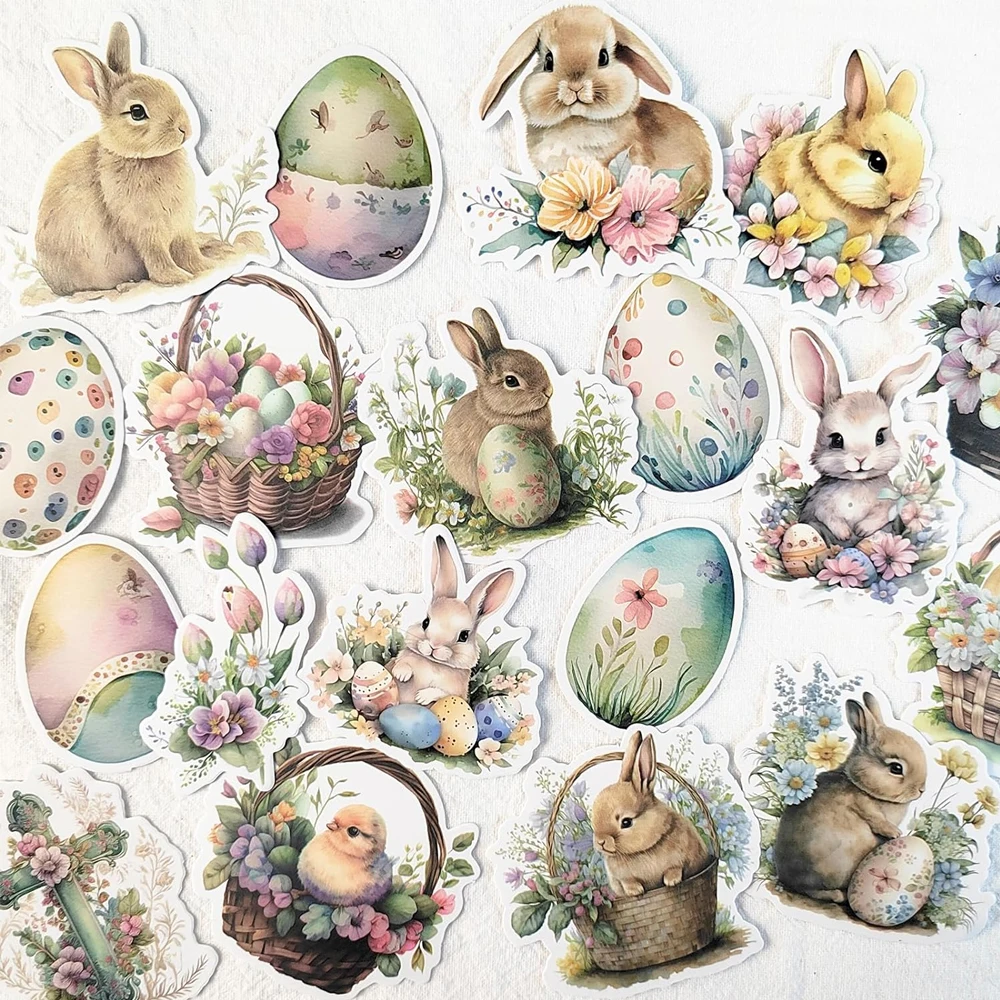 Easter Bunny Eggs Adesivos para Planejador, Diário, Scrapbook, Telefone e Laptop, Fazer Cartão DIY, Decoração Artesanal, Bonito, 10 Pcs, 30 Pcs, 50Pcs