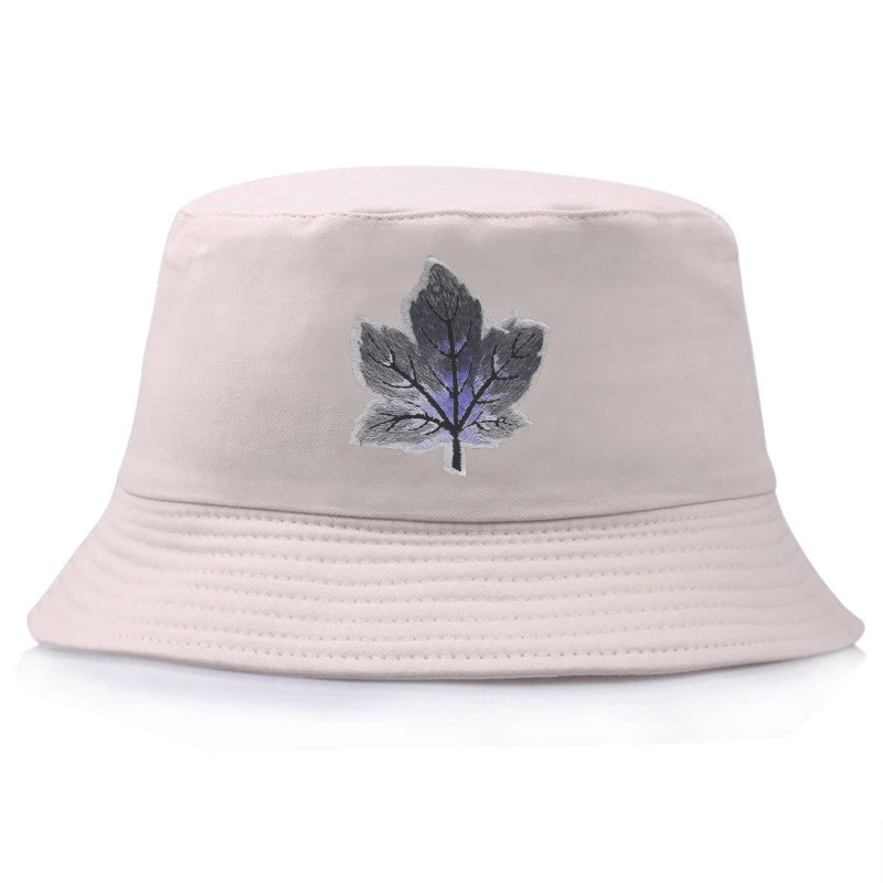 Specimen Style Discoloration Leaves Paste Cotton Bucket Hat for Men Outdoor Shade Head Decorate Panama Fisherman's Cap F203