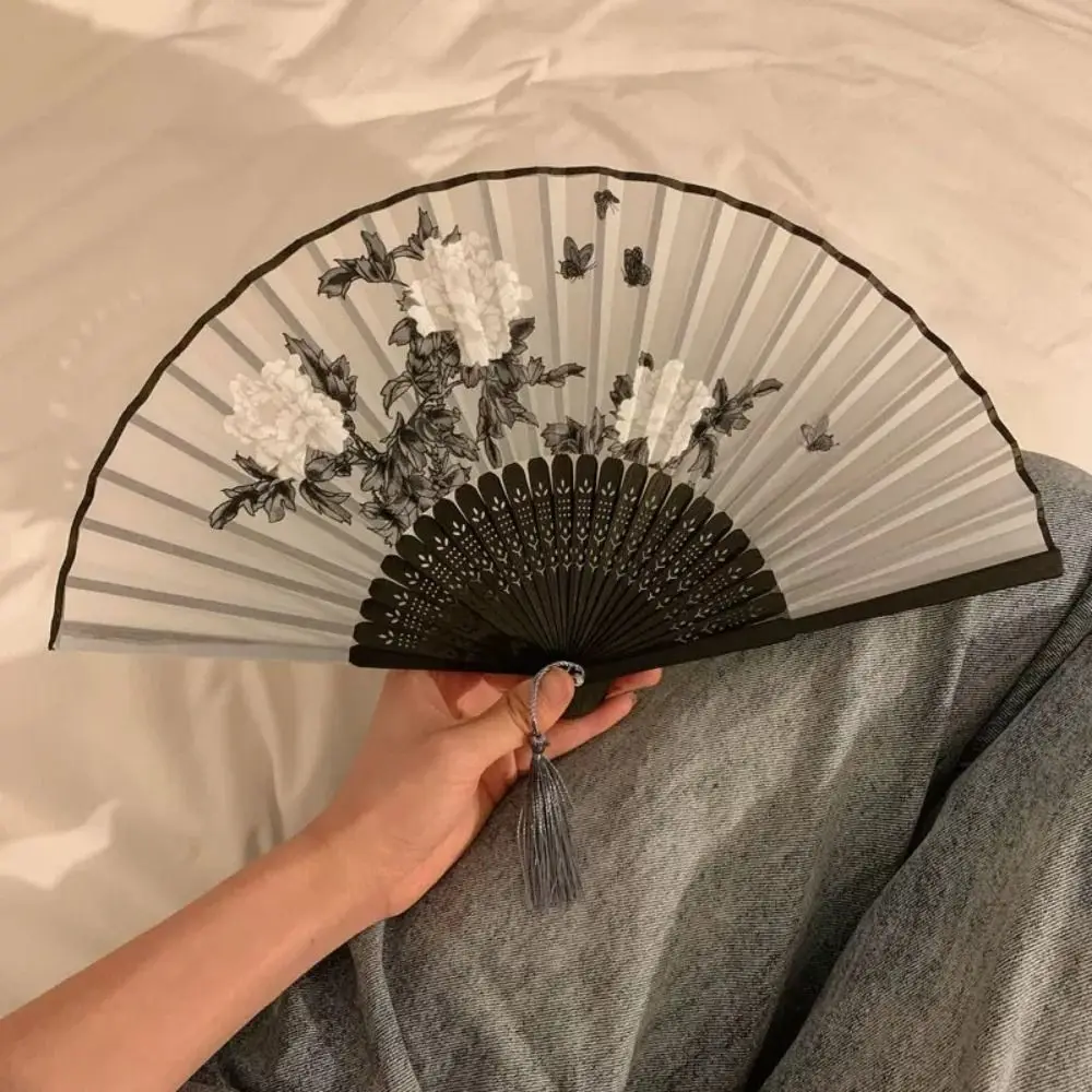 Vintage Style Chinese Japanese Folding Fan Plastic Colorful Shank Classical Dance Fan Crafts Fan Han Clothing Accessories