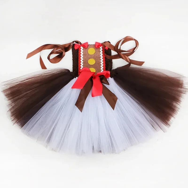 Costume da ragazza di Natale per uomo di pan di zenzero Festival per bambini Abiti da festa di Natale Abiti per bambini Abito tutu di biscotti di pane di zenzero di Natale