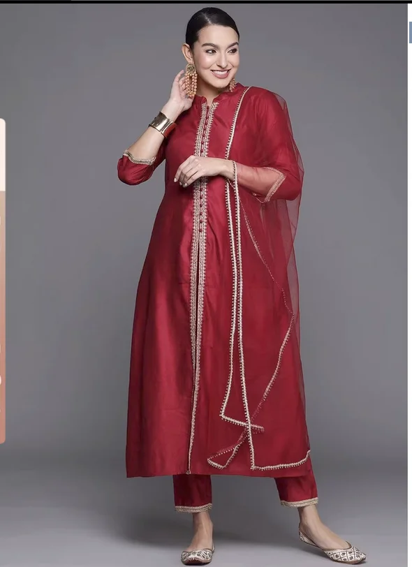 

Indian women's silk cotton 3-piece long shirt embroidered India Pakistan clothing