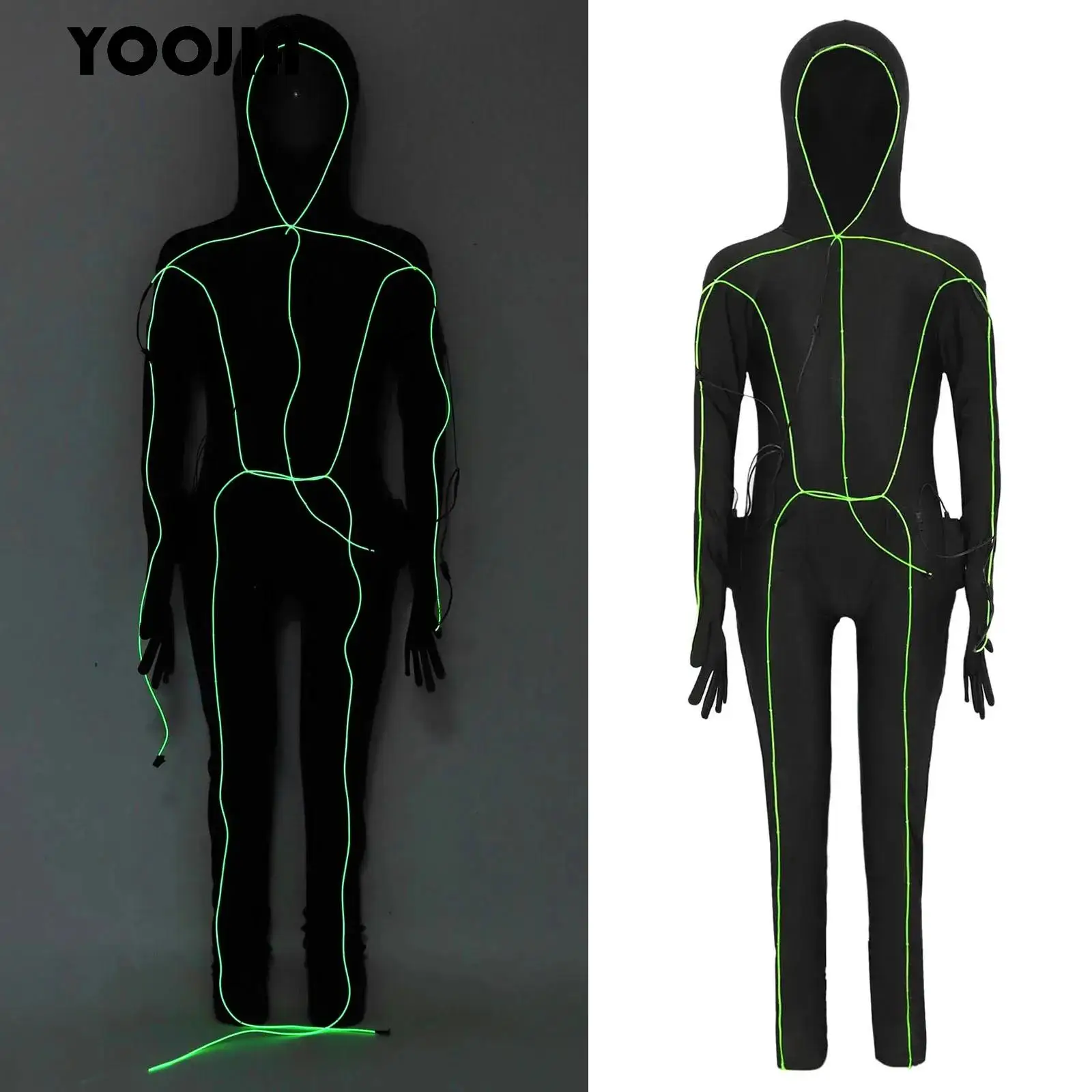 Light Up Stick Child Halloween Figure Costume Alien Cosplay Costume Boys Girl Hooded Long Sleeve Zipper Jumpsuit for Theme party