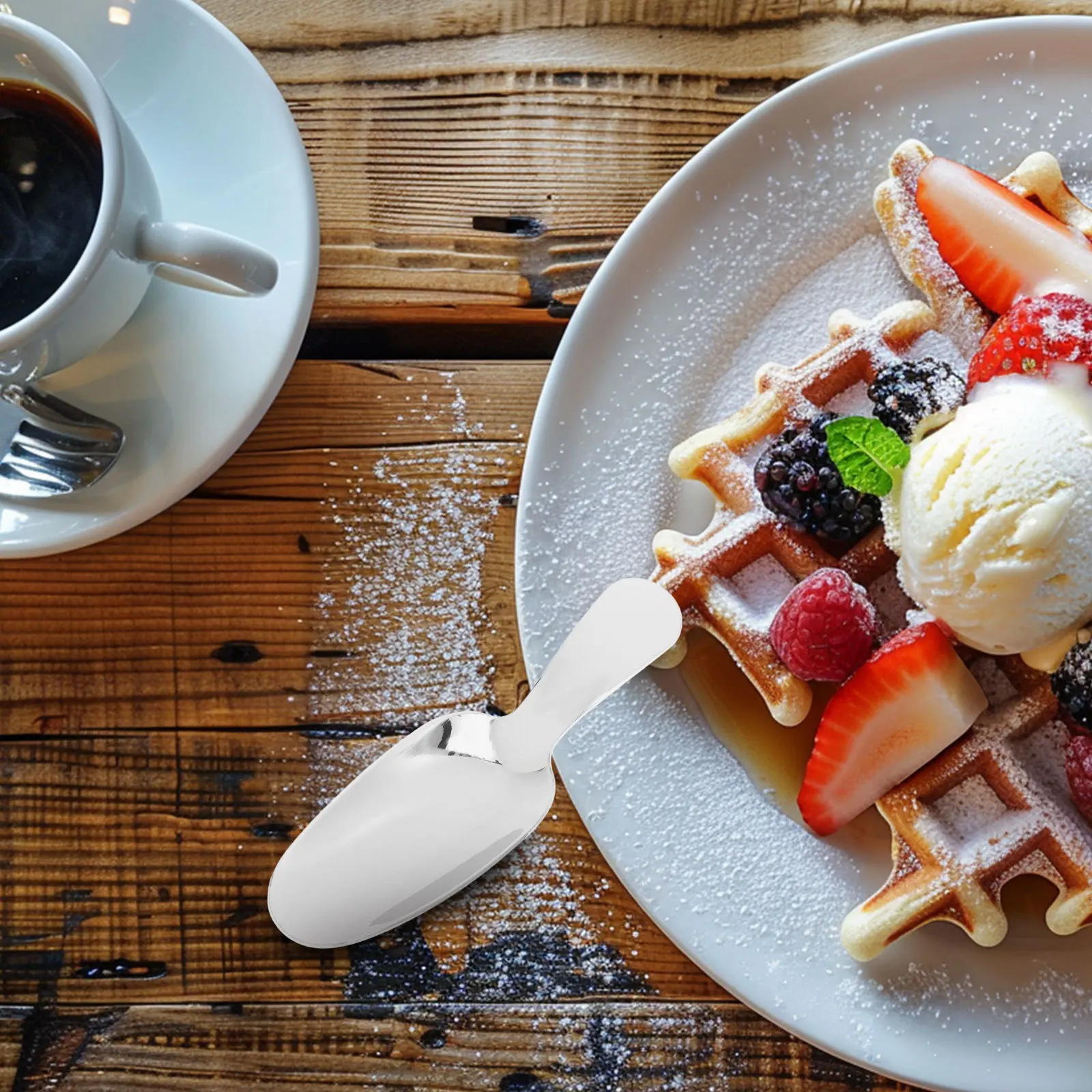 

3pcs Stainless Steel Dessert Spoons Short Handle Tea Scoops Corrosion Resistant Kitchen Tableware For Afternoon Tea