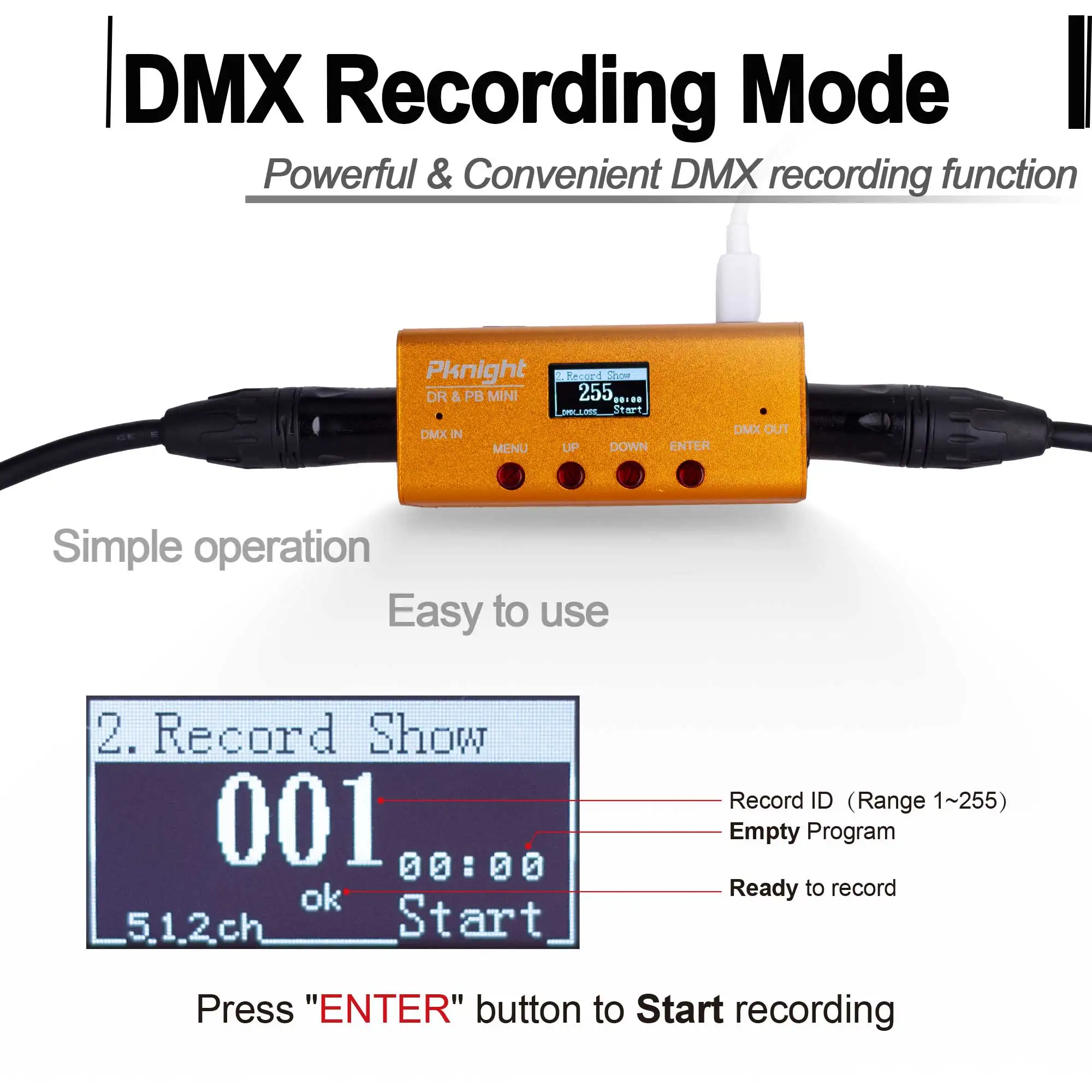 Pknight DMX Recorder and Playback Controller 1 universe DR & PB MINI