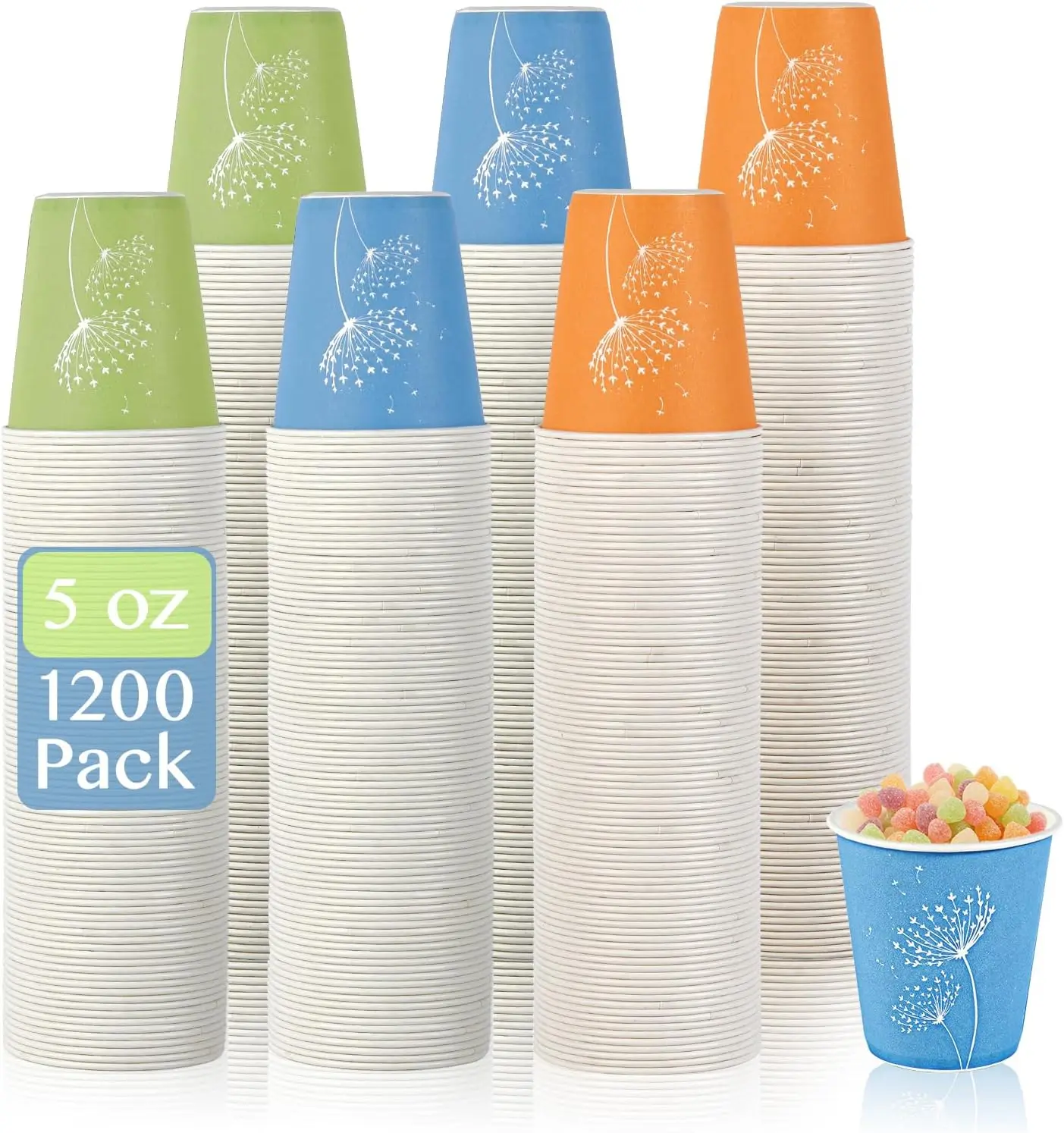 

1200 Pack 5 oz Colorful Disposable Paper Cups for Parties, Travel, and Events - Eco-Friendly & Convenient