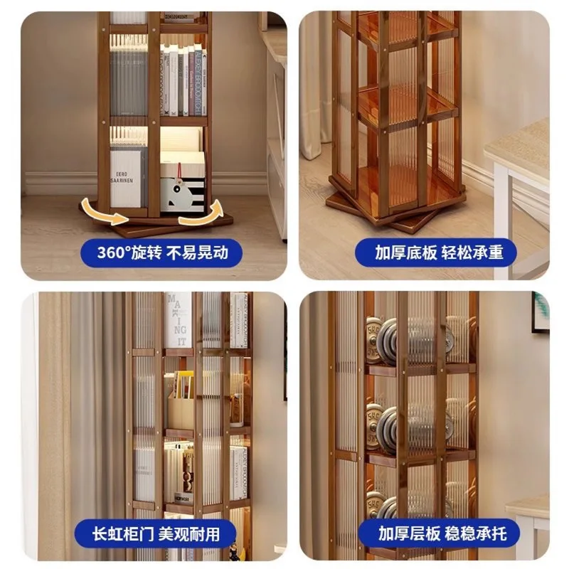 Rotating Bookshelf Nanzhu Multi-layer Shelf Floor-to-ceiling Bookcase Children's Storage Rack Dust-proof