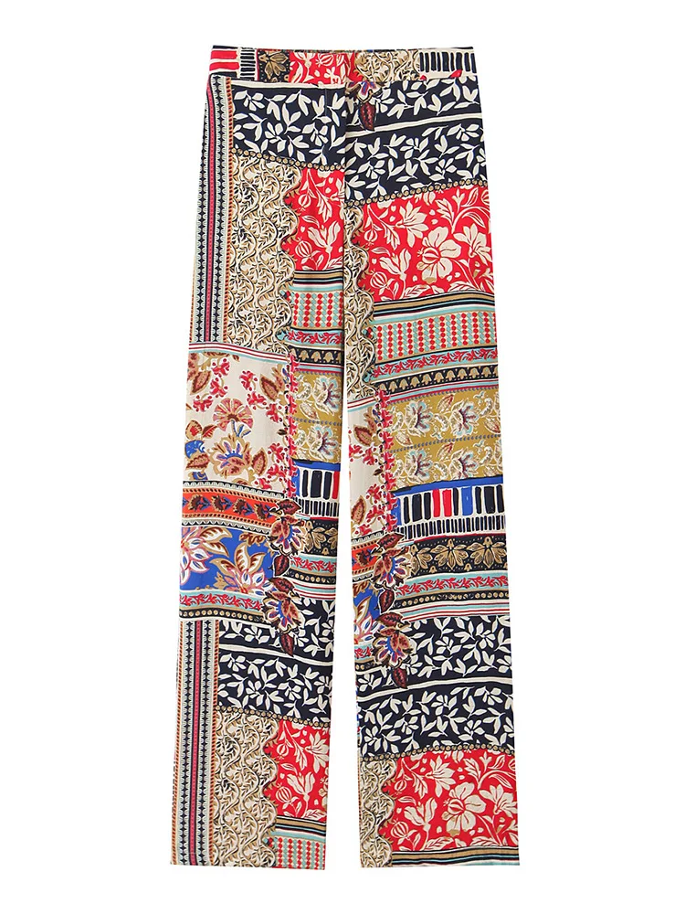 

KUCLUT Women Fashion Printed Front Zipper Straight Pants Vintage High Waist Full Length Female Chic Lady Trousers