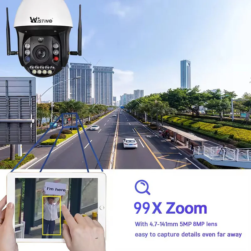 Wistino 4K HD 99X ズームネットワークカメラカラーナイトビジョン赤と青の光アラーム Cctv セキュリティカメラ