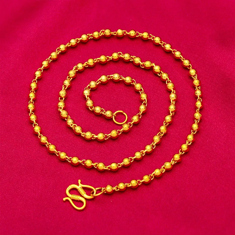 

24K gold necklace AU999 full gold, round Buddhist beads in series, shiny and gentle, same style as men and women, Zen elegant