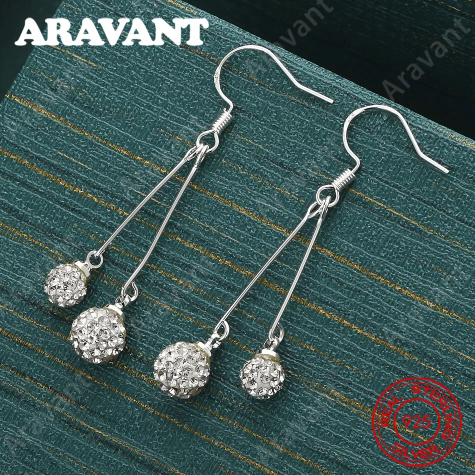 925 Sterling Silver Round Zirconia Long Earrings For Women, Commuter Accessories, Christmas Gifts, Jewelry