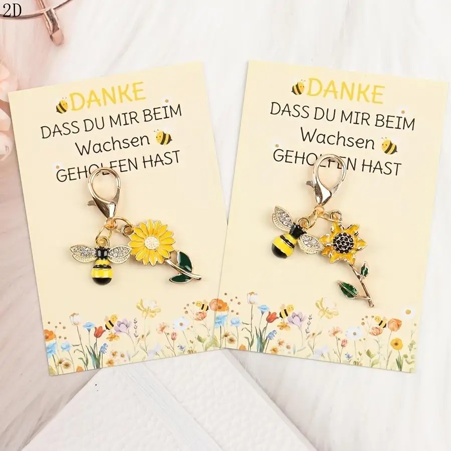 1/5/10/20/50/100pcs /s 2D Bee and Sunflower Keychain, with Thank You Card, Motivational Keychain, Perfect Gift for Birthdays, We
