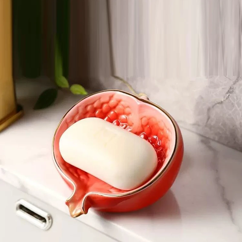

Керамическая мыльница, принадлежности для домашней ванной комнаты, креативная легкая роскошная милая мыльница в форме граната без перфорации, дренажной воды, 1 шт.