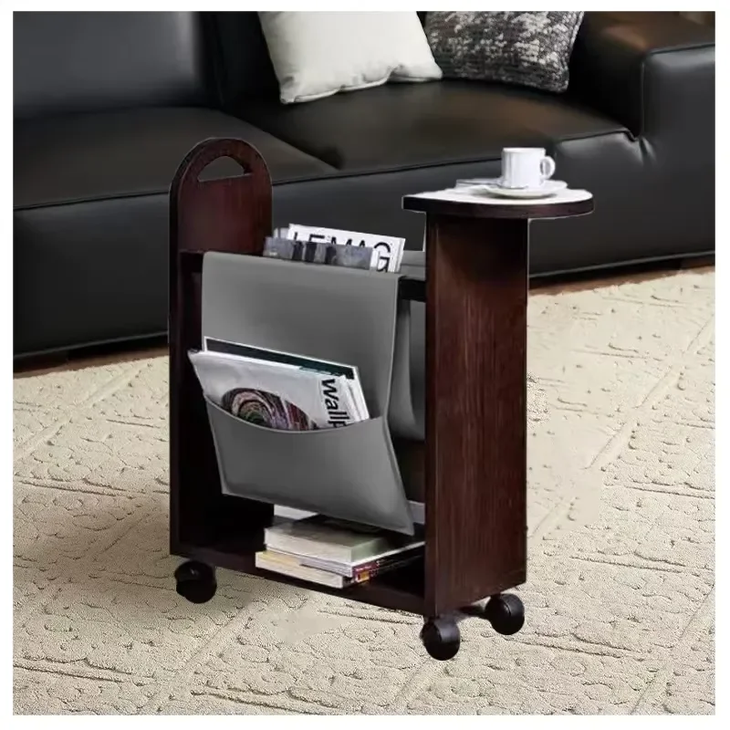 Modern Home Kitchen Serving Cart Walnut Wood Leather Coffee Rack Wheels Stainless Steel Rolling Trolley for Food Kitchen