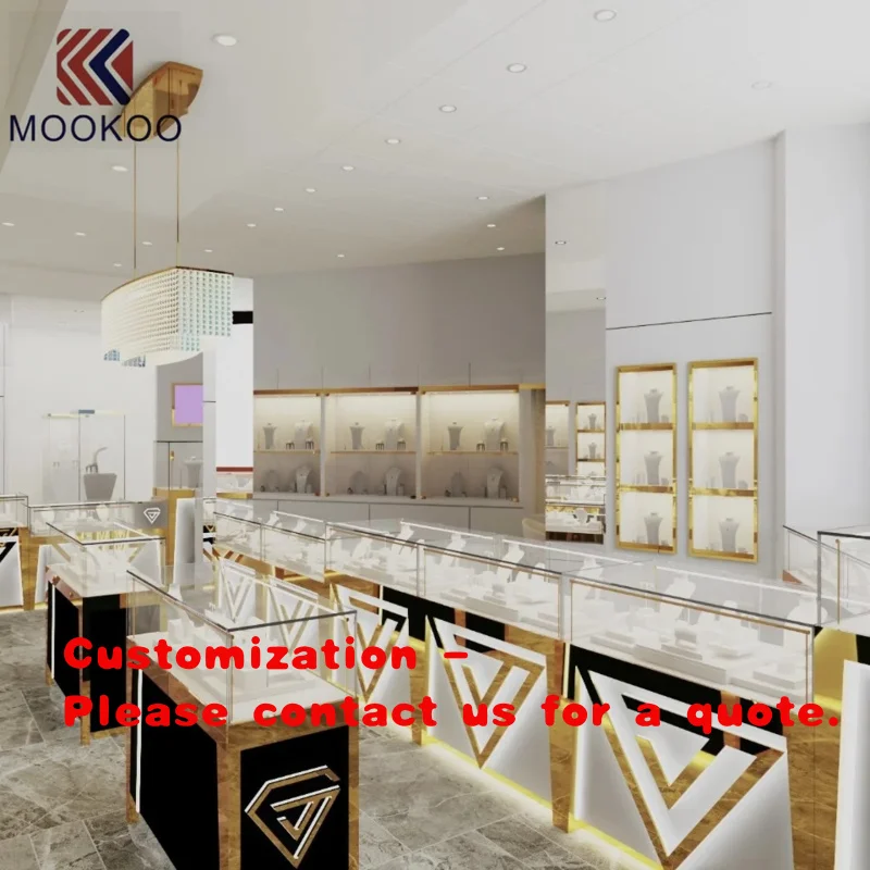custom.Modern Luxury Jewelry Showcase White Gold LED Display Cabinet Drawers MOOKOO Model Mk888 Waterproof Marble Tempere
