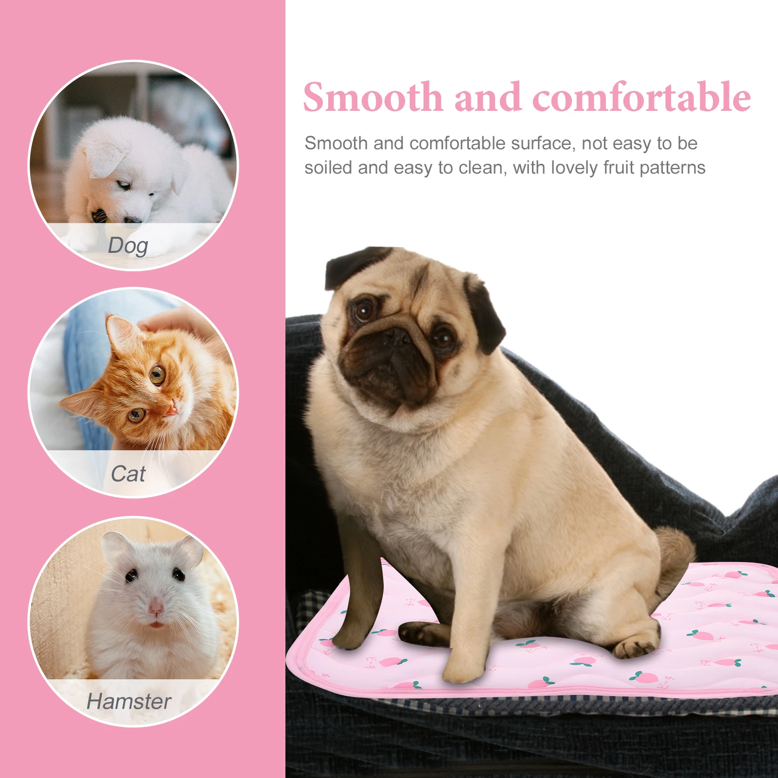 

Cool Pet Mat Summer Cat Dog Cooling Cushion Lightweight Foldable Fruits Pattern Durable Comfortable for Home