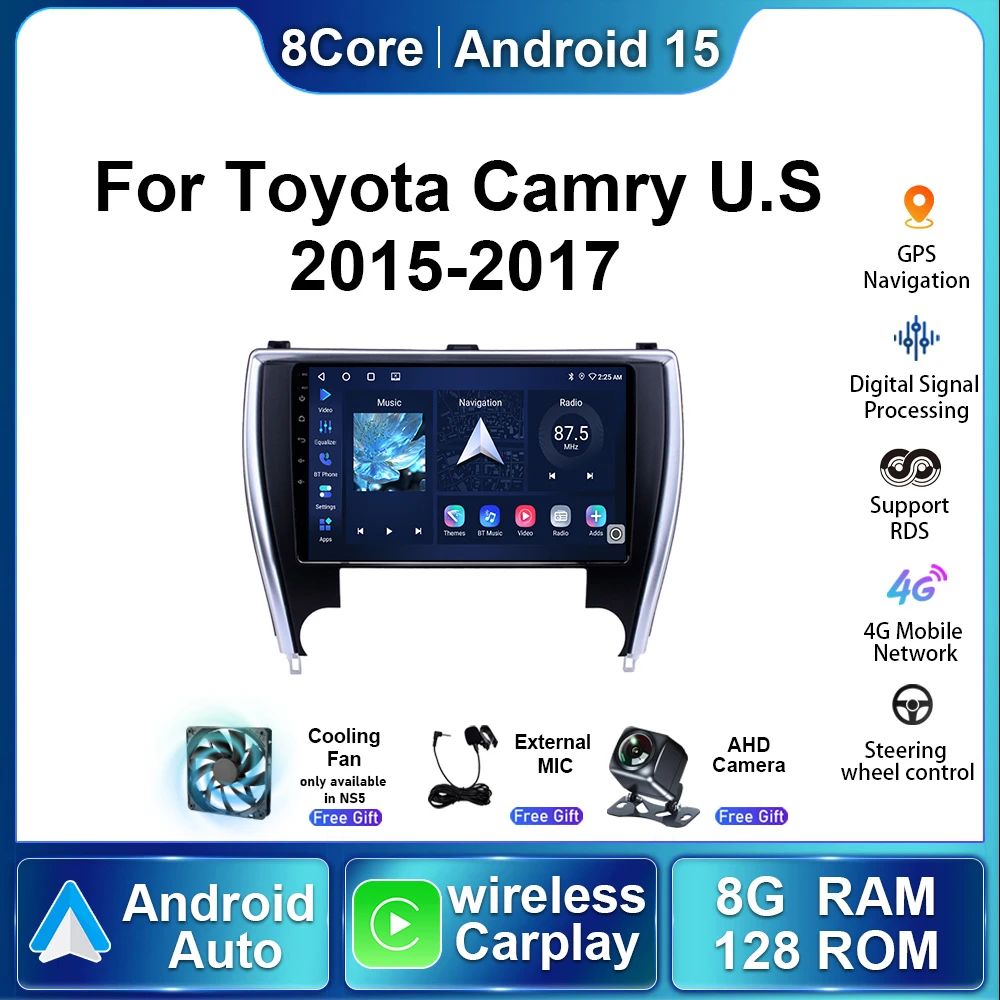 Android 15 For Toyota Camry U.S USA Edition 2015 - 2017 Car Radio Multimedia Player Carplay GPS Navigation QLED Screen