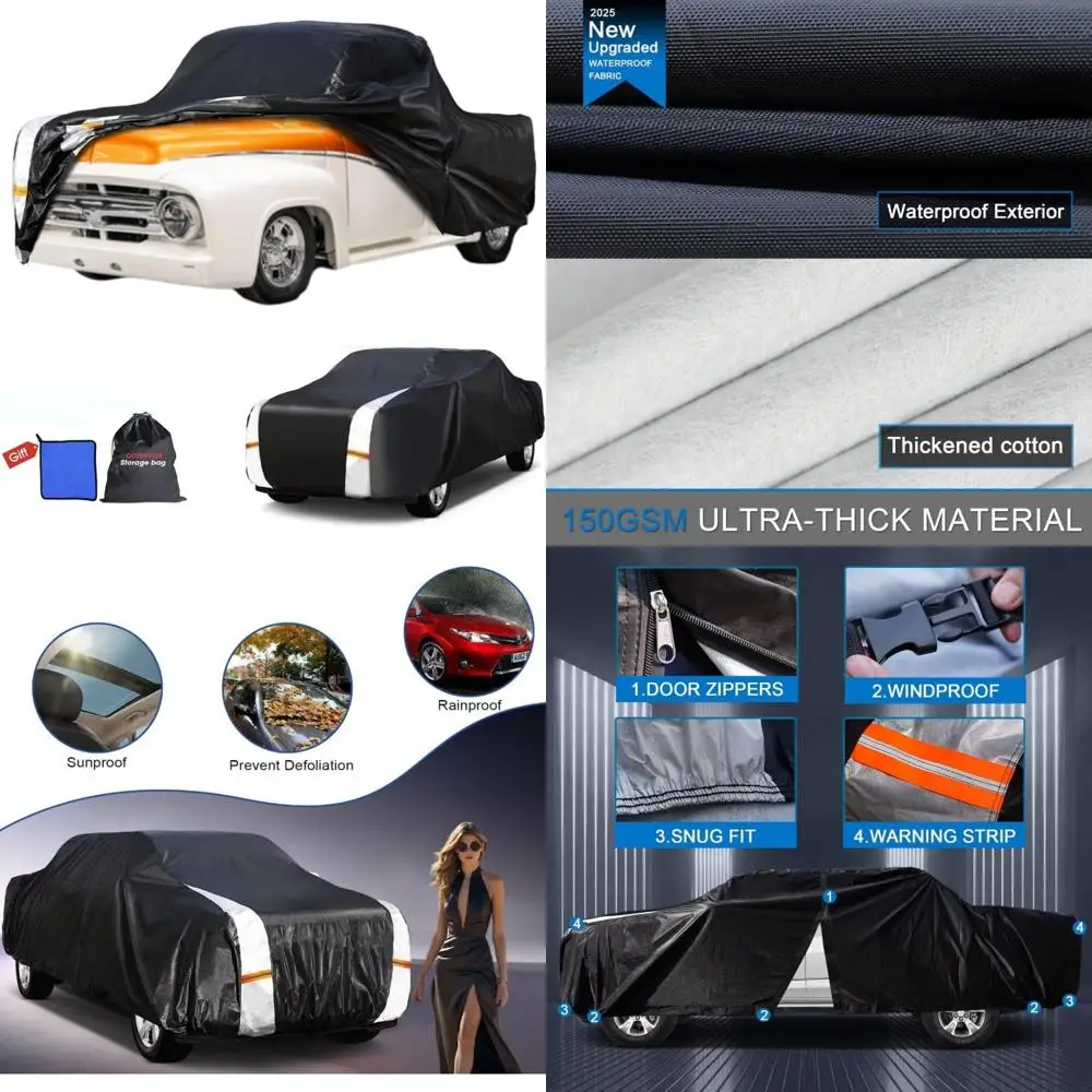 

Custom Fit Truck Cover for 1953-1983 Models, Regular/Extended/Crew Cab Short Bed 6.4'-8.5', Door Zipper, 10 Layers Outdoor Prote