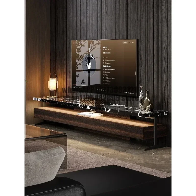 Italian light luxury TV cabinet suspended villa living room floor Bulgari rock panel TV cabinet