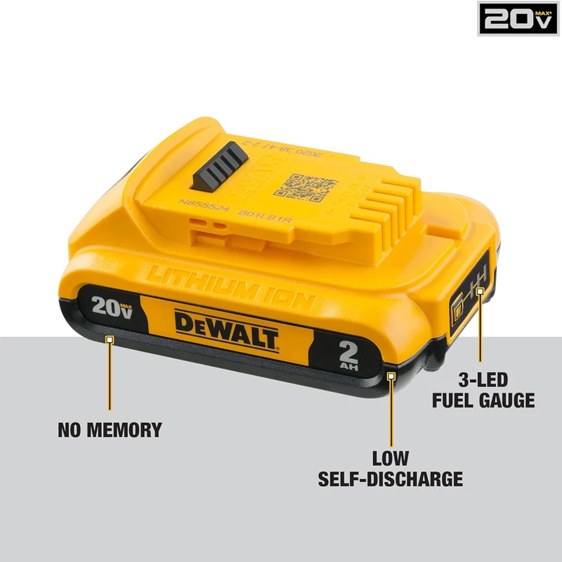 DEWAL DCB203 20V 2AH Battery MAX Compact Lithium Lon Rechargeable Durable No Memory Self-Discharge Power Tool Accessory