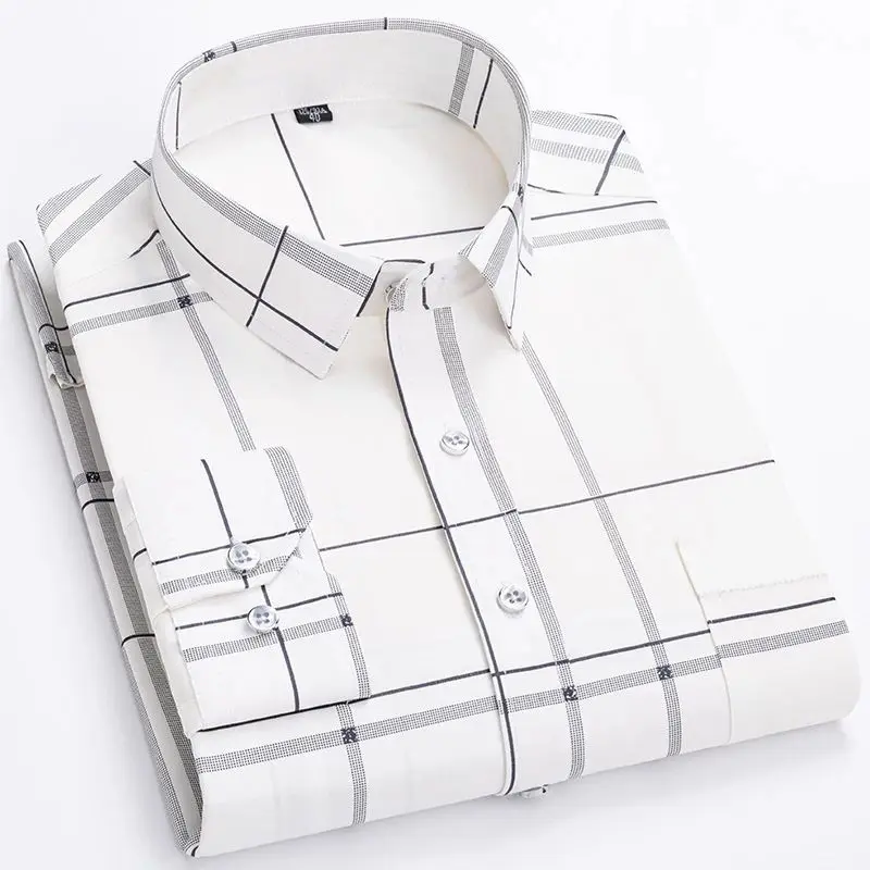 Print Long Sved Men's Casual Shirts 6XL plus Size Regular Fit  Collar Fleece Lined Thickened Autumn Shirt for Men