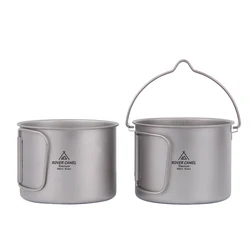 Rover Camel 900ml Titanium Pot Ultralight Outdoor Camping cup with lid and Foldable Handle Hiking backpack cook