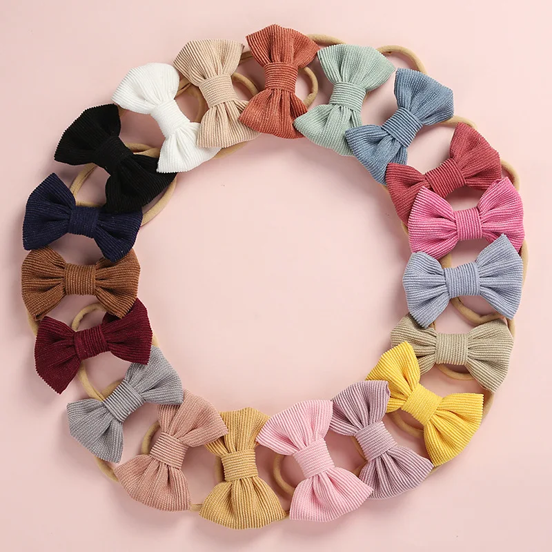 2024 Hot Selling Children Super Soft Hair Band Baby Cute Corduroy Bow Multi-color Optional Baby Head Bands Hair Accessories