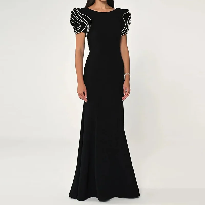 Mingyuan 2026 new designer fashion diamond studded lotus leaf sleeves backless long skirt dress and ground Arabic female dress