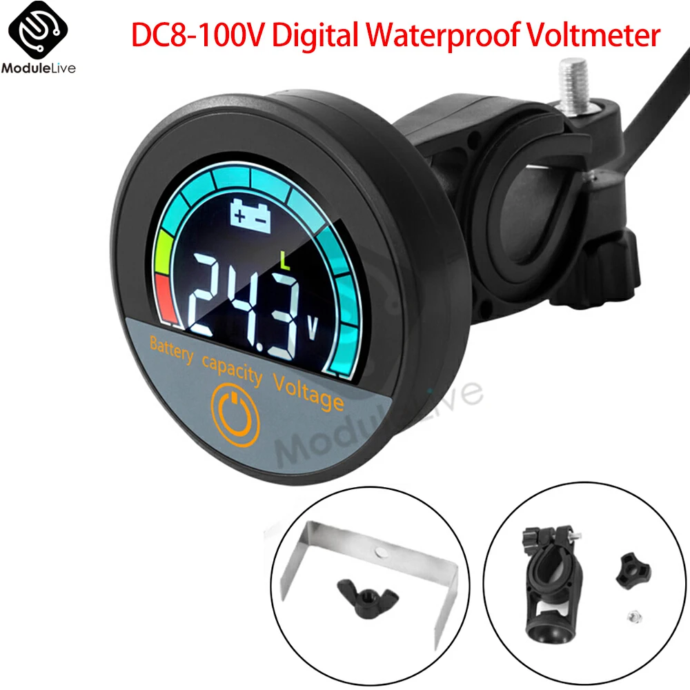 

5918 DC8-100V Digital Circular Voltmeter Waterproof Battery Capacity Monitor Car Voltage Meter Tester Battery Level Indicator