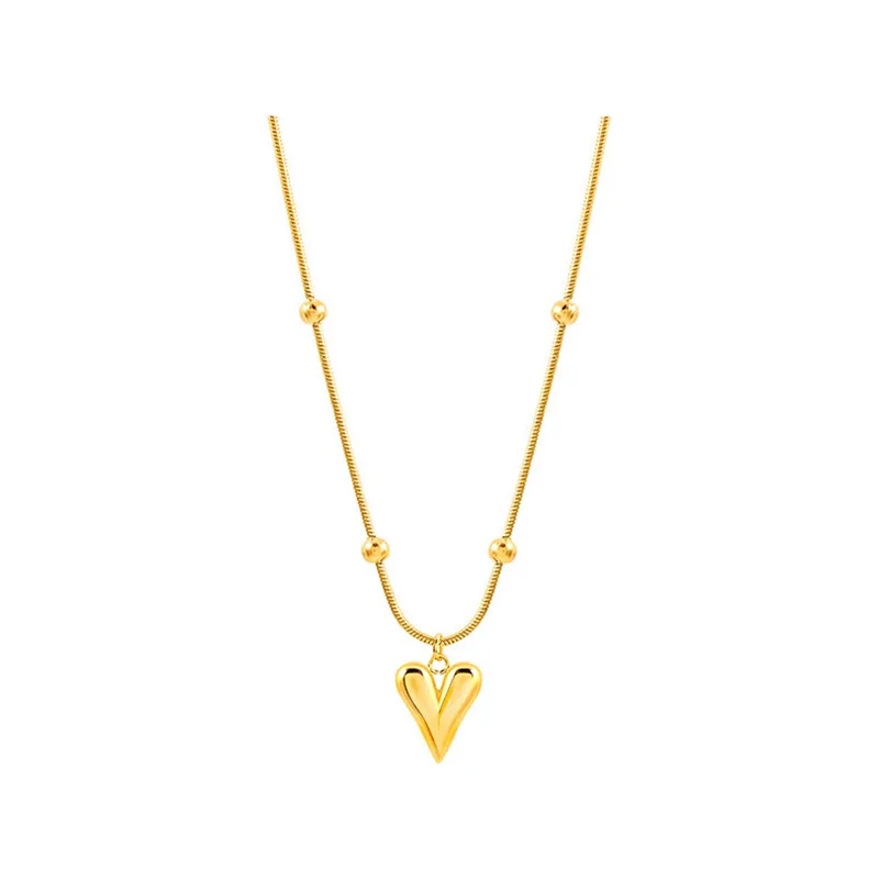 ANENJERY 316L Stainless Steel Colorful Heart Lucky Beads Necklace for Women Simple Ins Clavicle chain Jewelry Gifts Wholesale