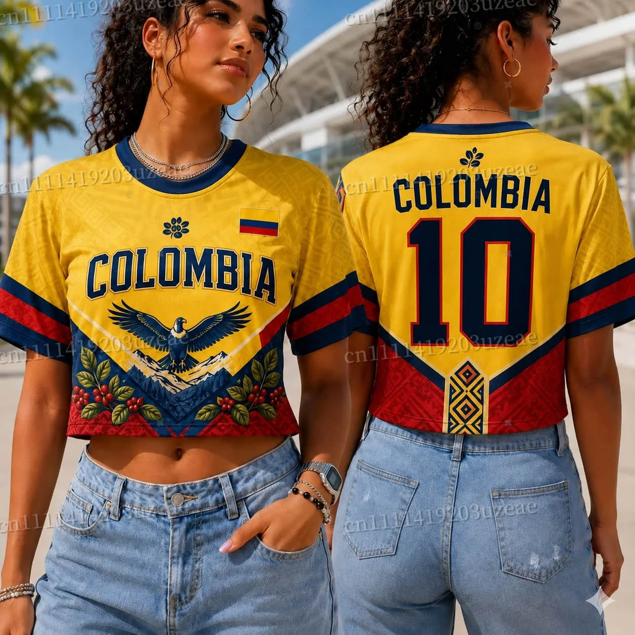 2026 Colombia Football Crop Top Women Men Number 10 Soccer Jersey Colombian Flag Eagle Printed Summer Streetwear Tshirt Fans Tee